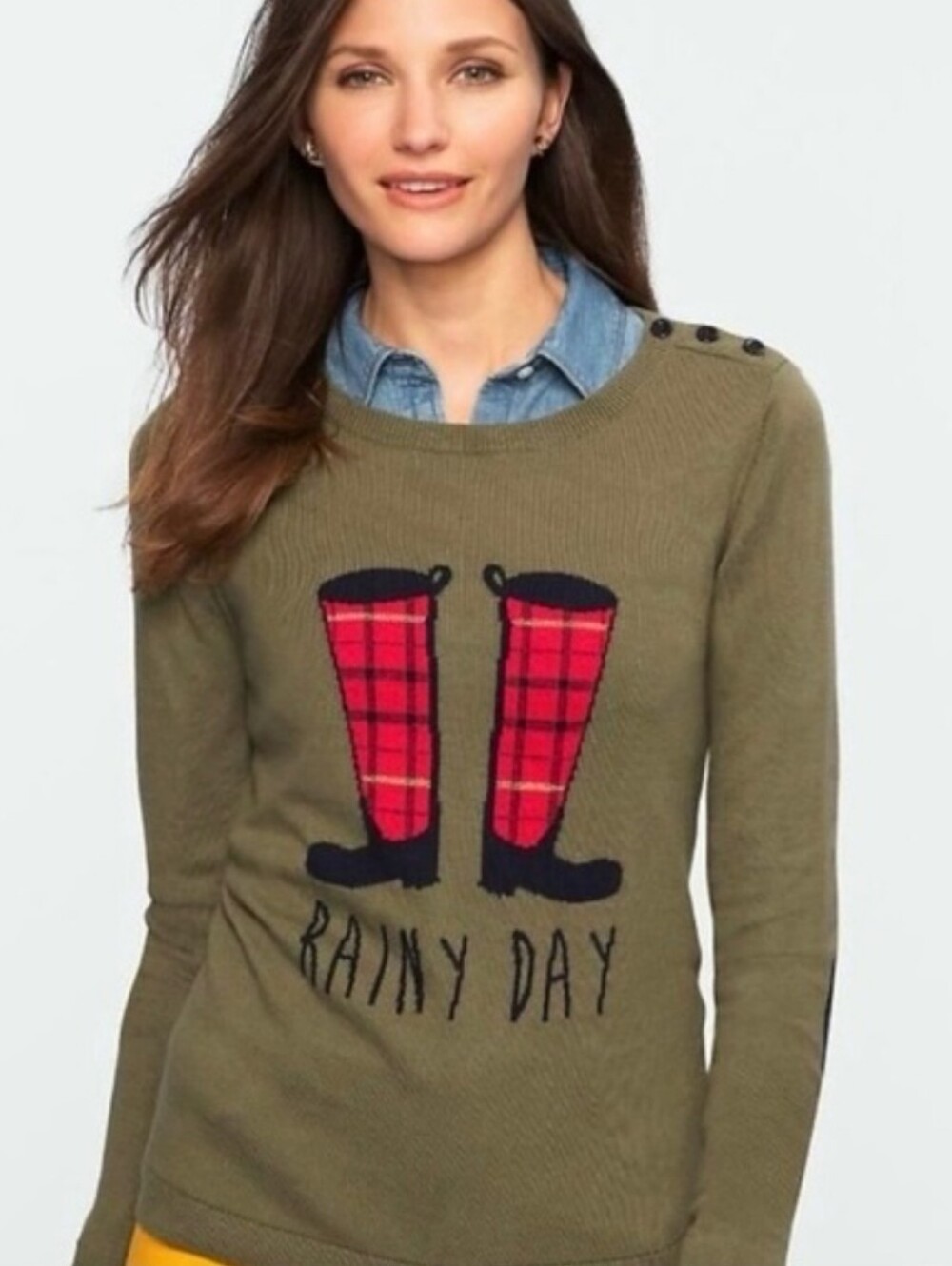 TALBOTS Rainy Day Button Sweater Button Plaid Boots XL